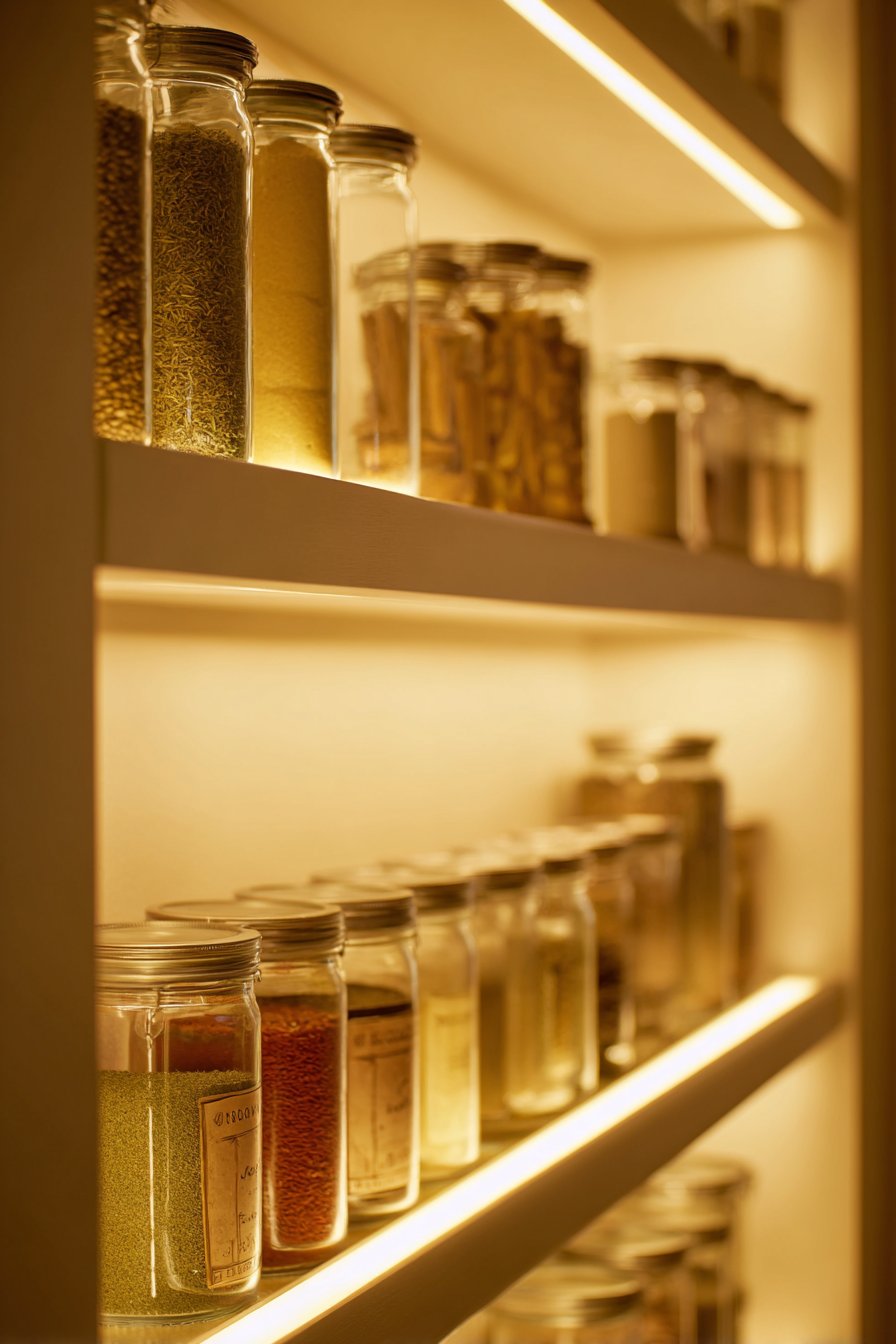  LED Strip Lighting Along Shelves