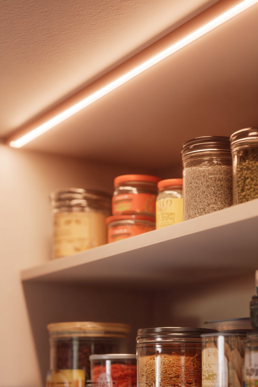 LED Strip Lighting Along Shelves