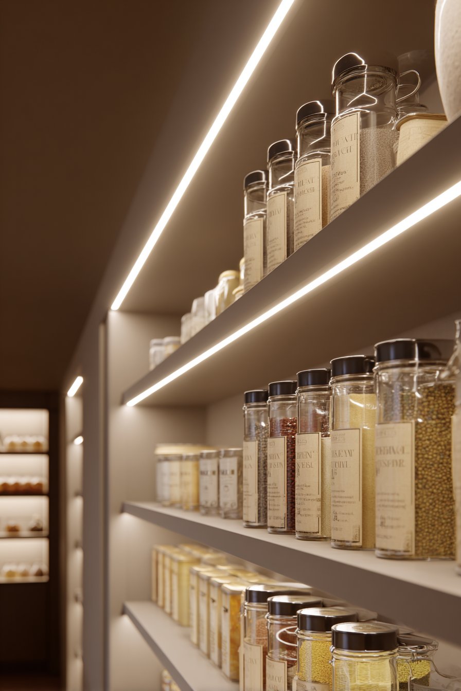  LED Strip Lighting Along Shelves