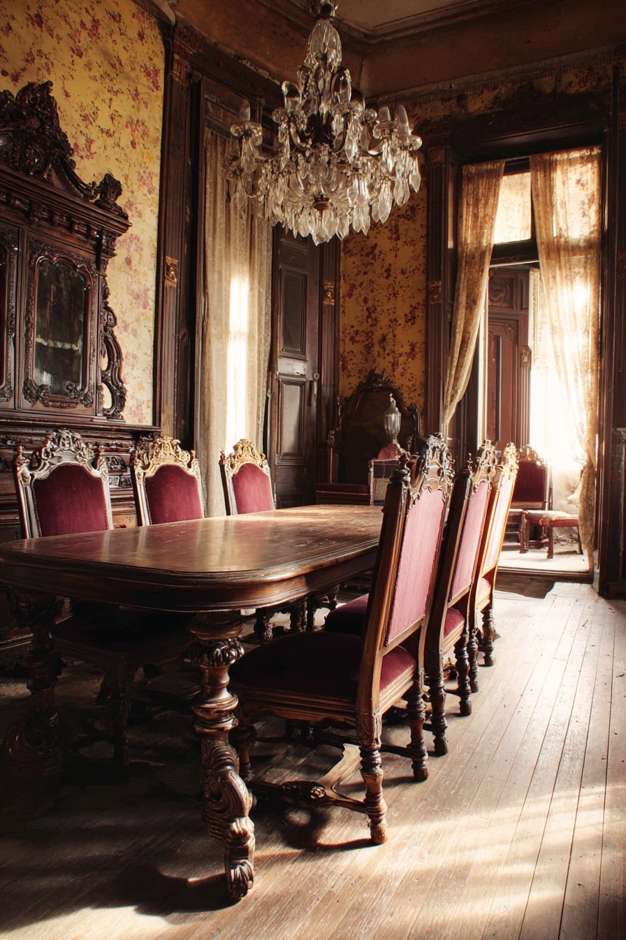 Victorian Mahogany Elegance with Crystal Accents