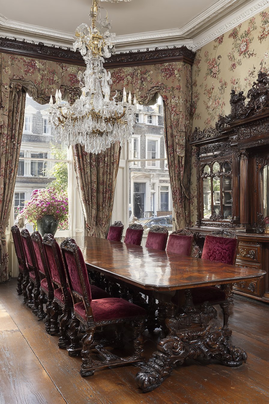 Victorian Mahogany Elegance with Crystal Accents