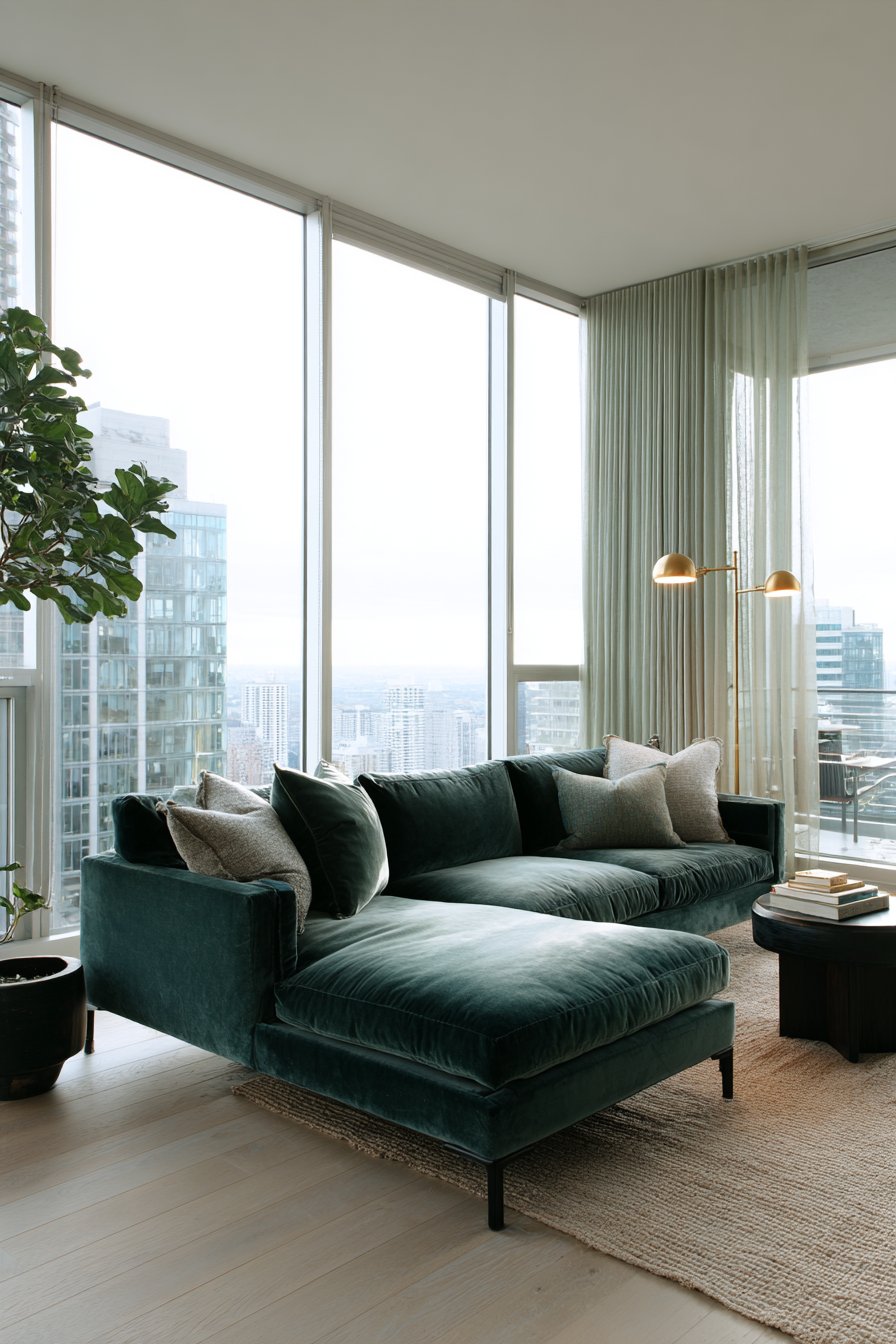 Emerald Velvet Sophistication with Black Accent Wall