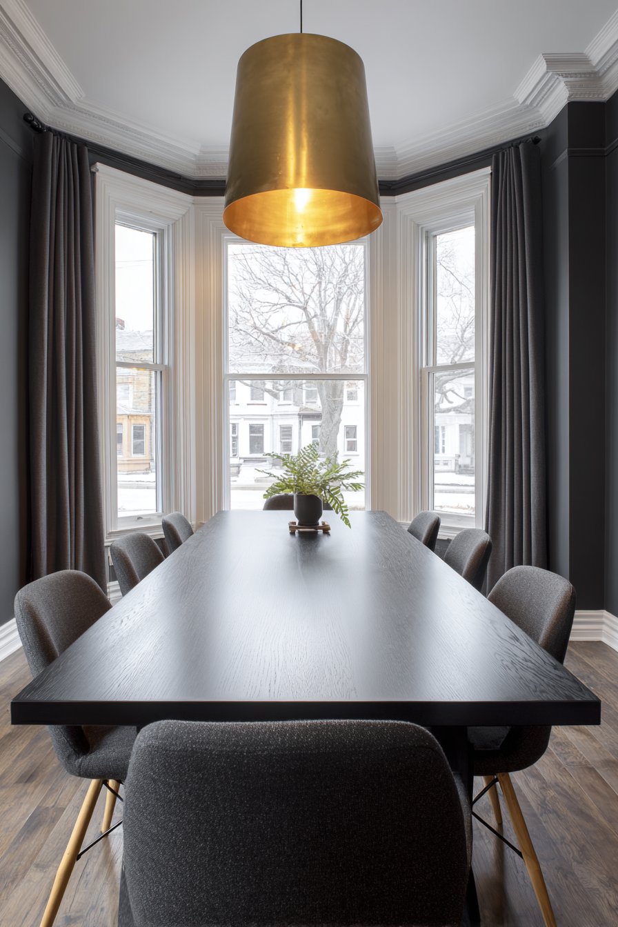 Contemporary Matte Black Steel and Oak