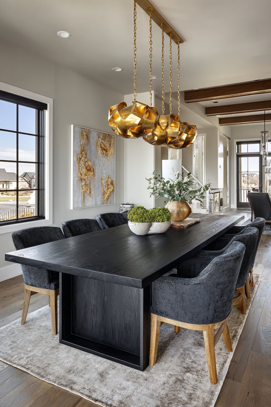 Contemporary Matte Black Steel and Oak