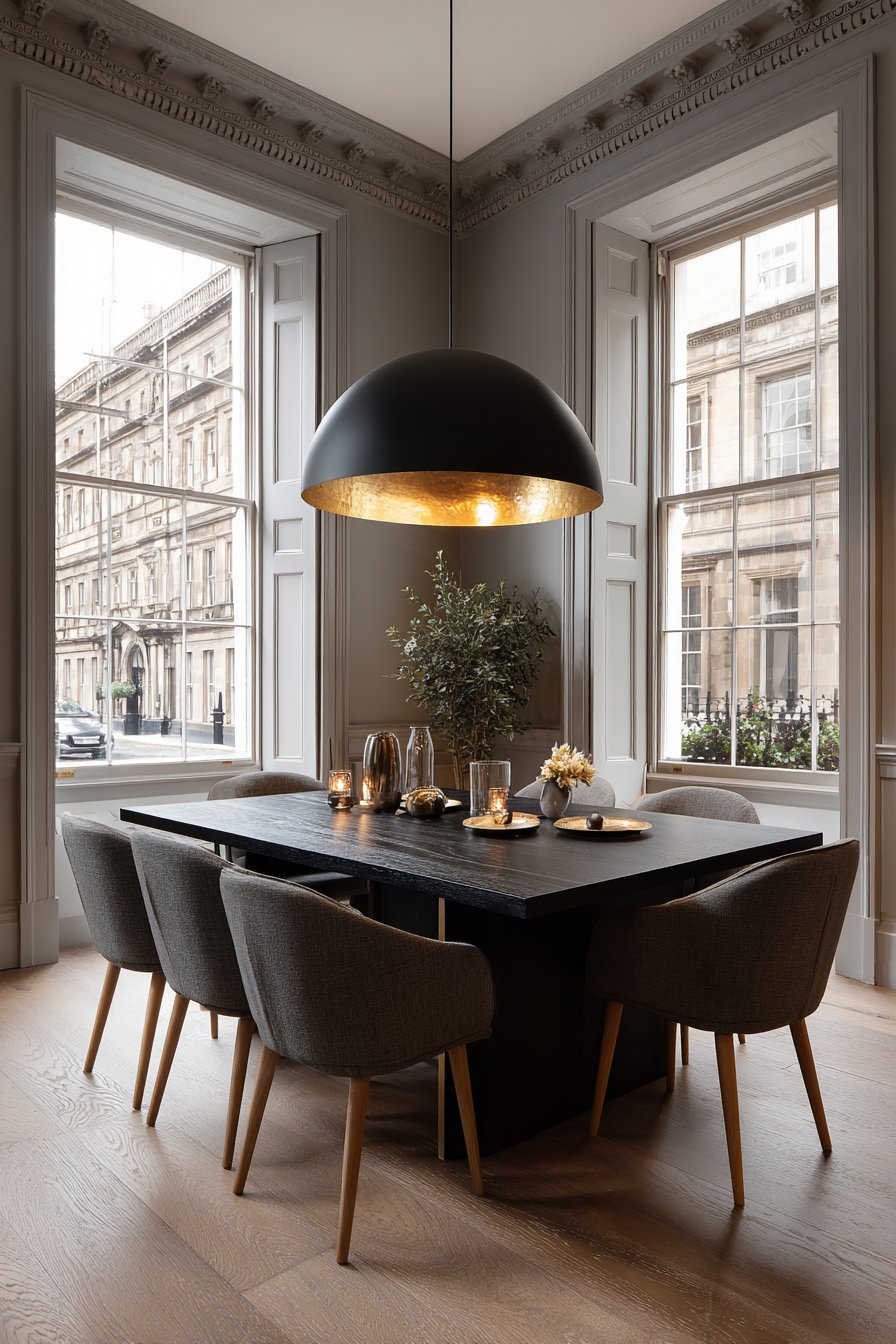 Contemporary Matte Black Steel and Oak