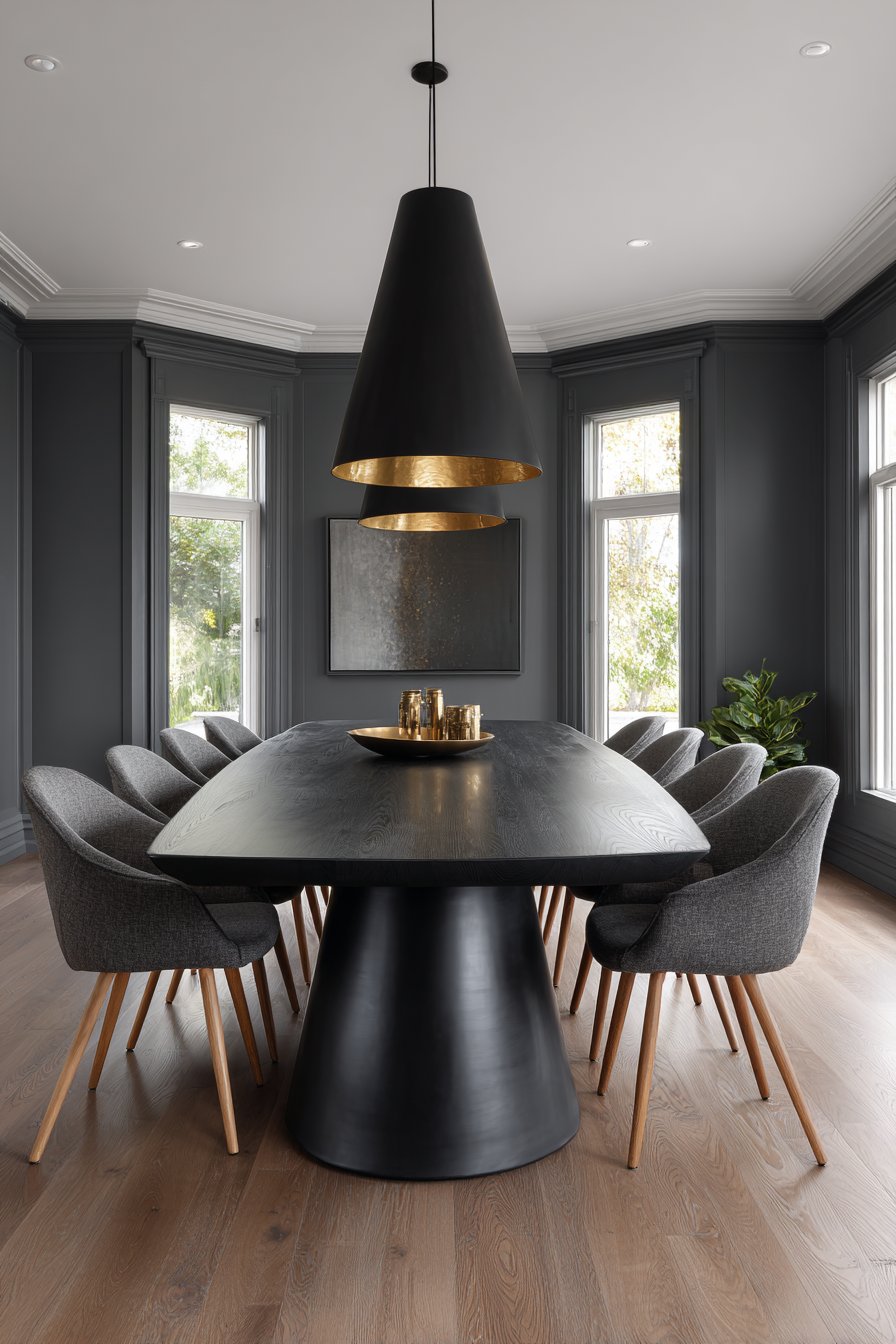 Contemporary Matte Black Steel and Oak
