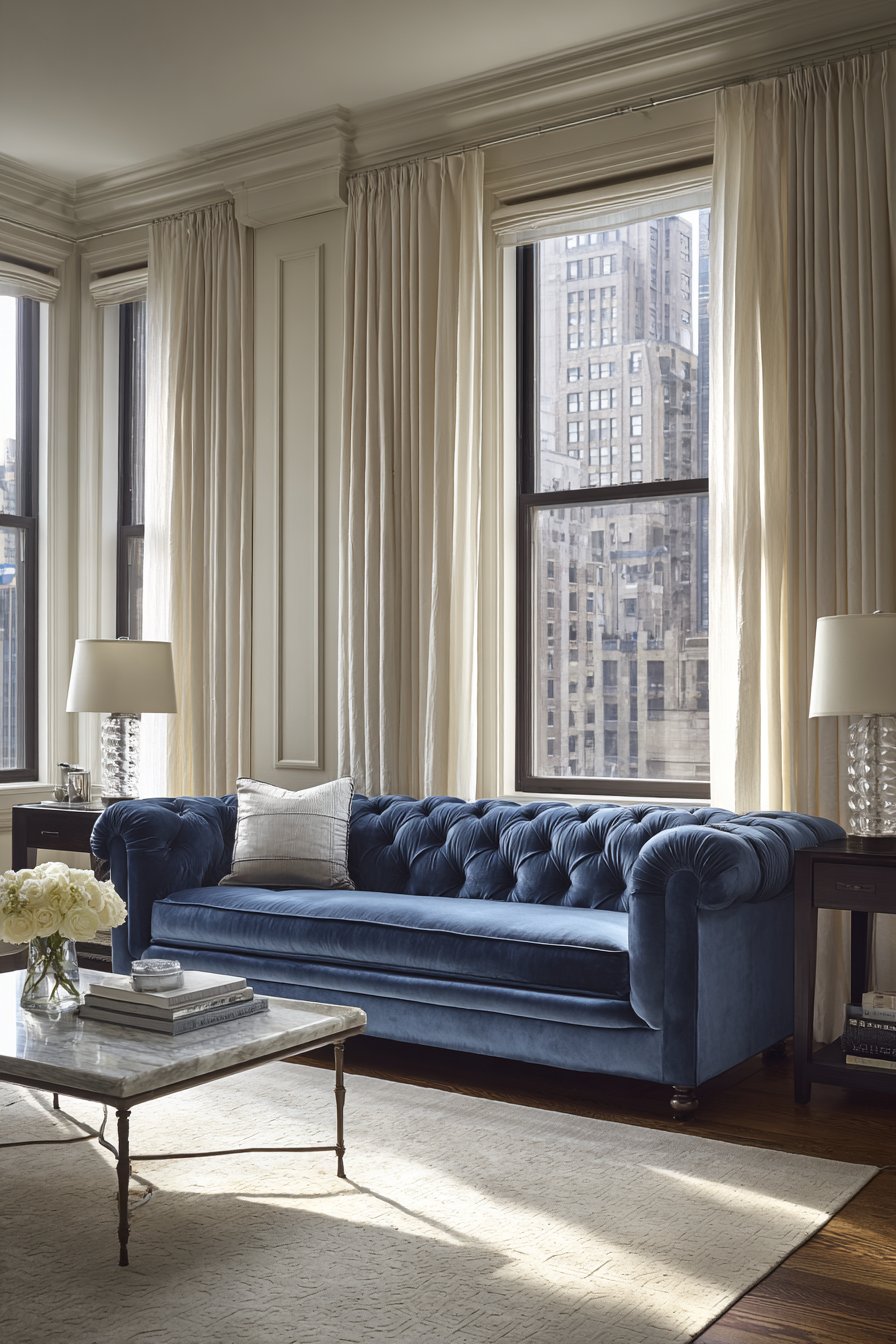 Sapphire Blue Velvet Chesterfield Centerpiece