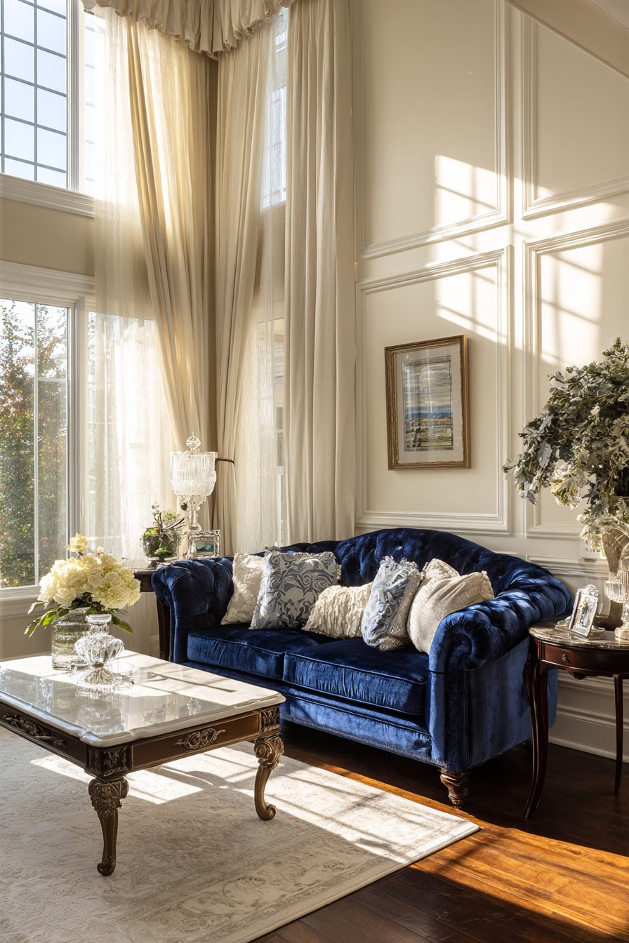 Sapphire Blue Velvet Chesterfield Centerpiece