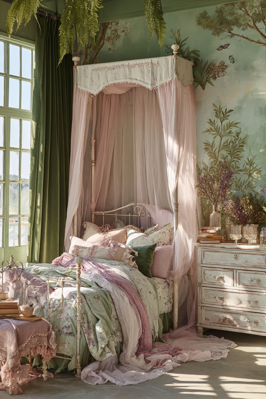 Dreamy Canopy Bed with Flowing Tulle
