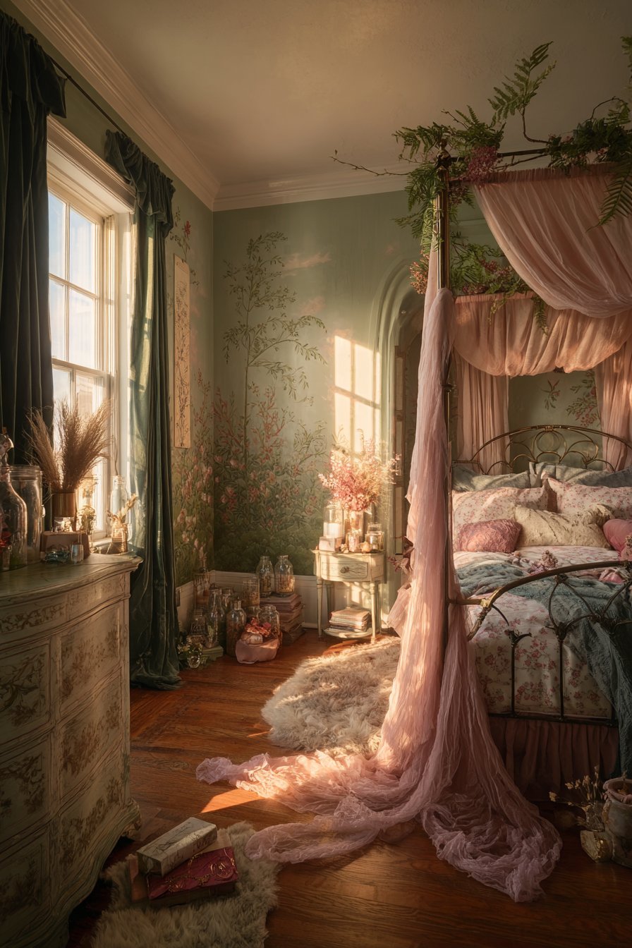 Dreamy Canopy Bed with Flowing Tulle