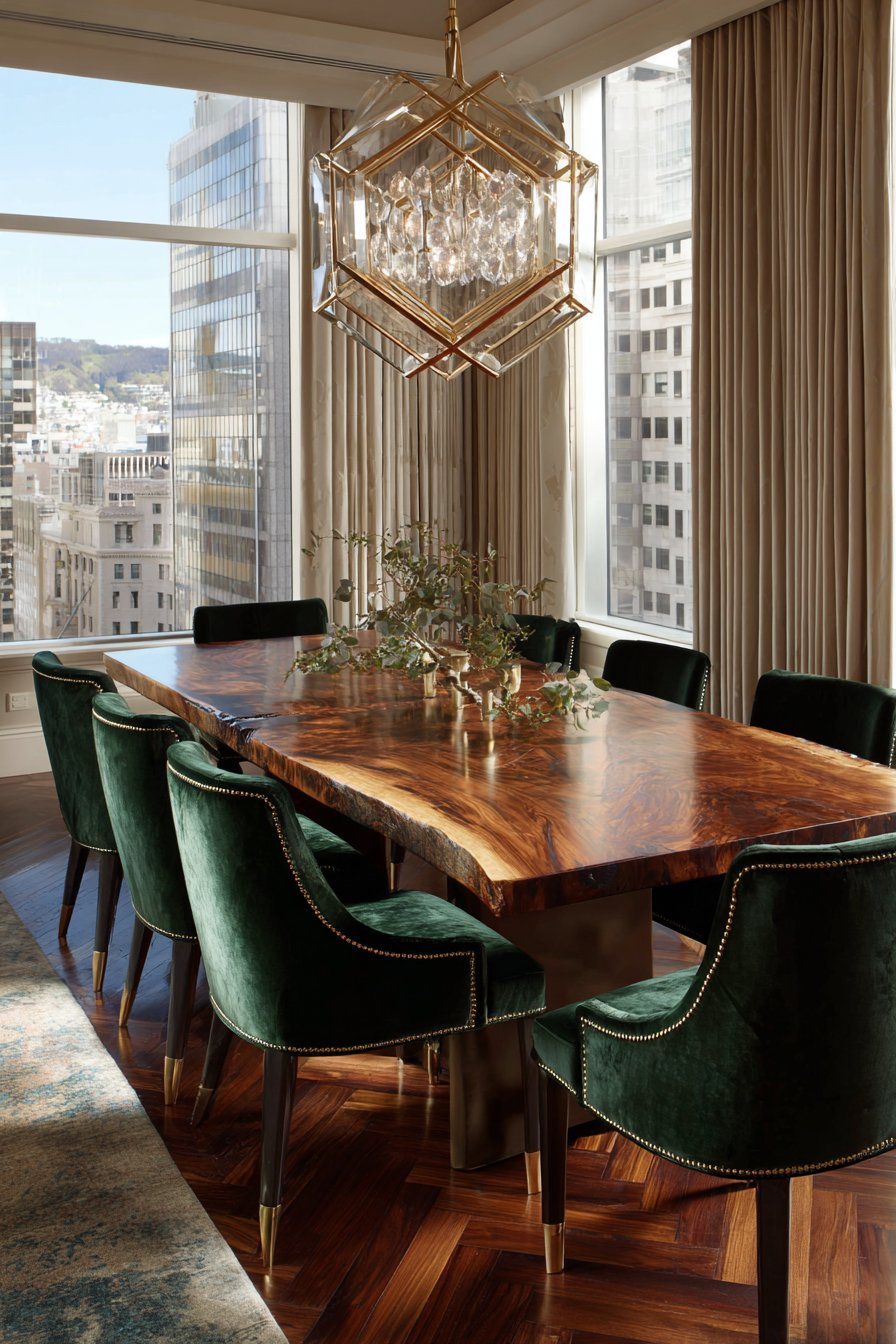 Walnut and Emerald Velvet Elegance