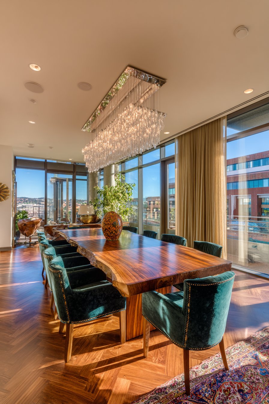 Walnut and Emerald Velvet Elegance