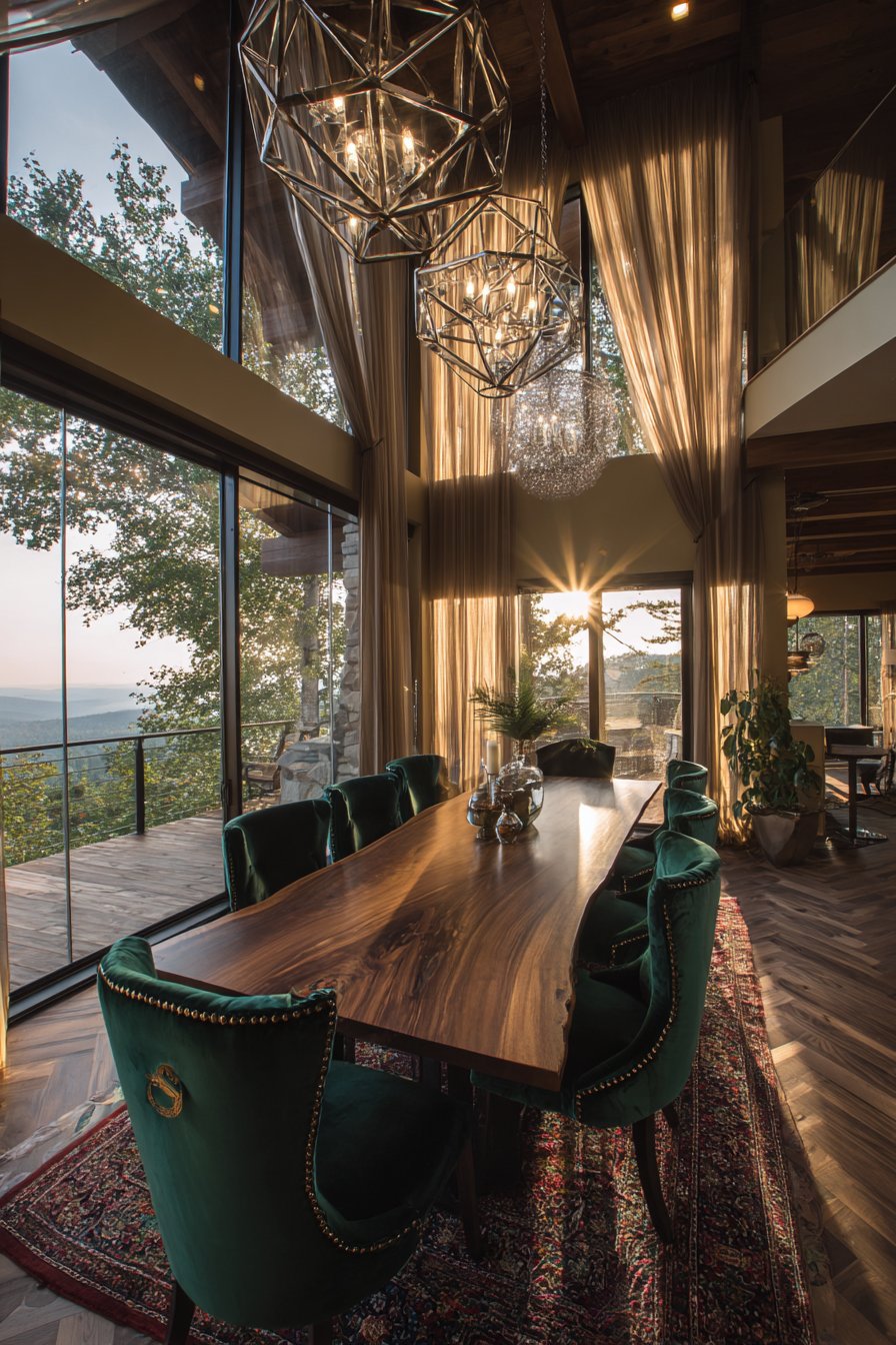 Walnut and Emerald Velvet Elegance