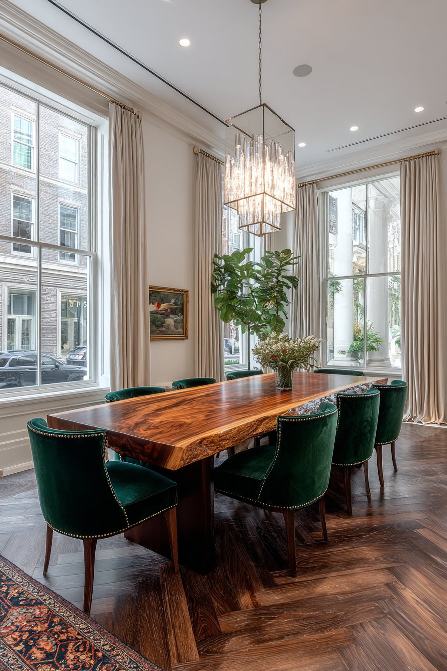 Walnut and Emerald Velvet Elegance