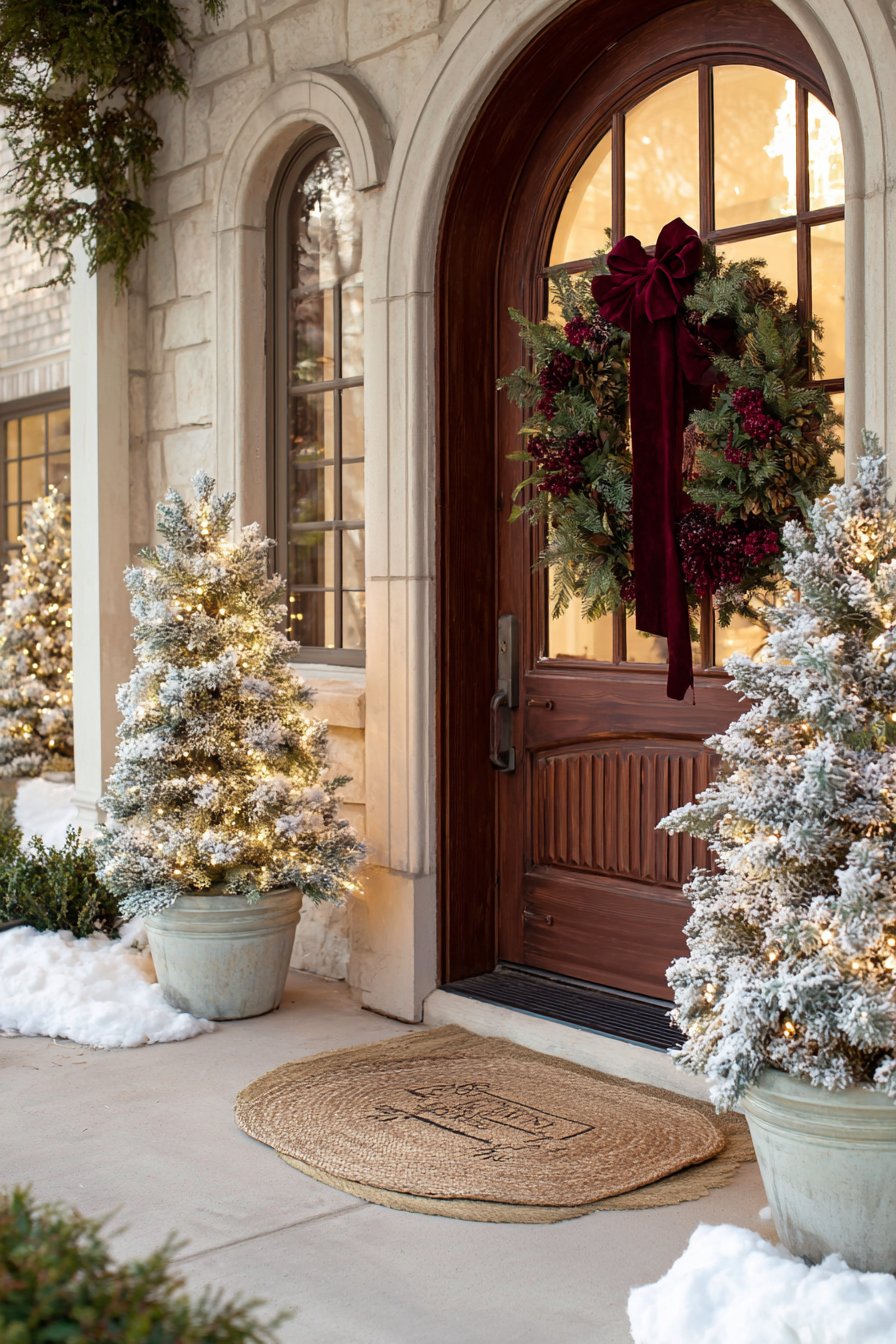 Classic Evergreen Welcome with Warm Lighting