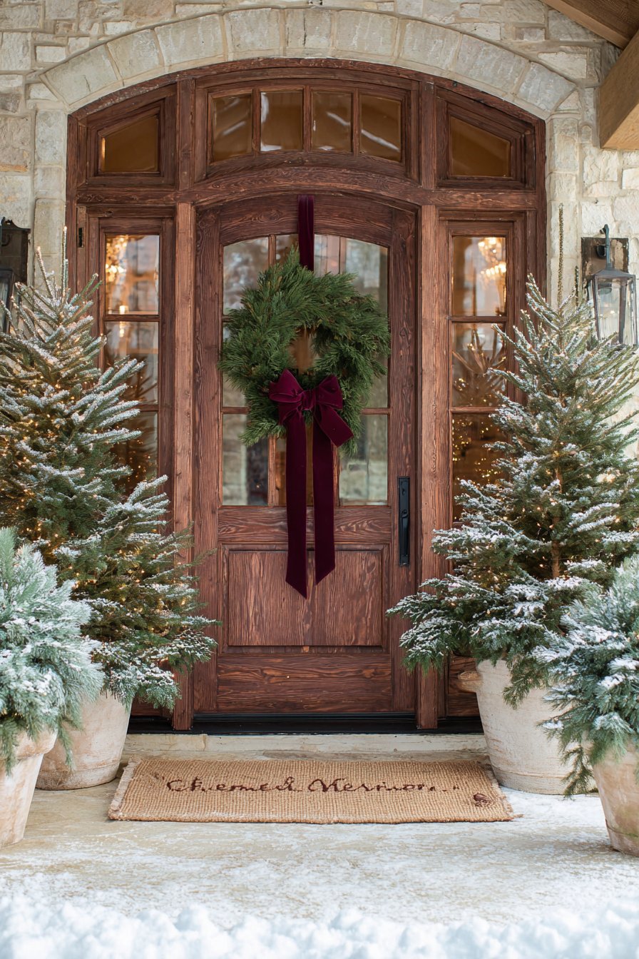 Classic Evergreen Welcome with Warm Lighting