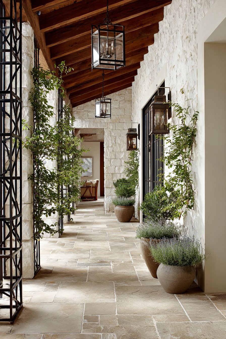 Mediterranean Covered Walkway with Natural Elements