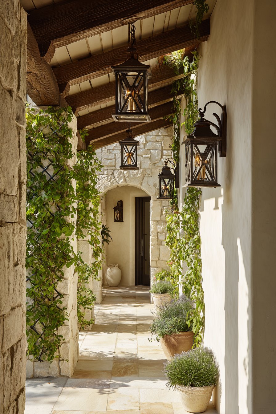 Mediterranean Covered Walkway with Natural Elements