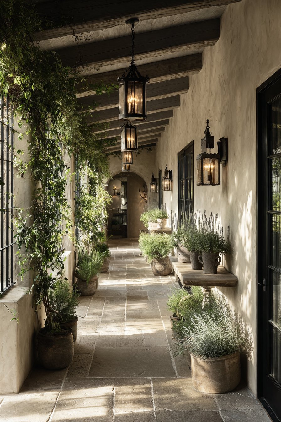 Mediterranean Covered Walkway with Natural Elements