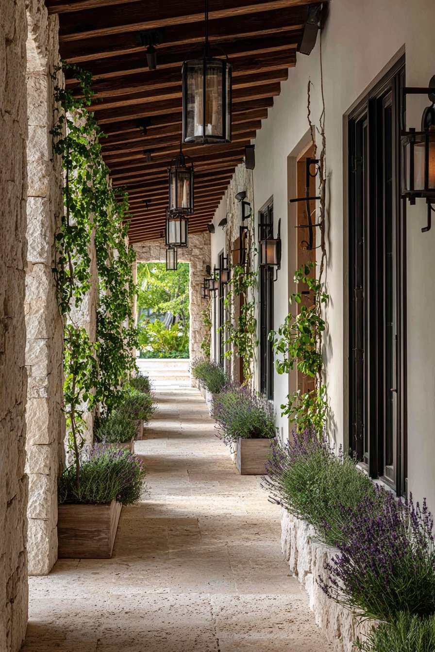 Mediterranean Covered Walkway with Natural Elements