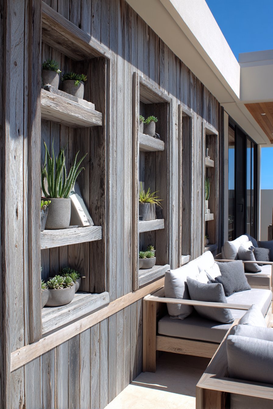 Contemporary Weathered Cedar Vertical Plank Wall