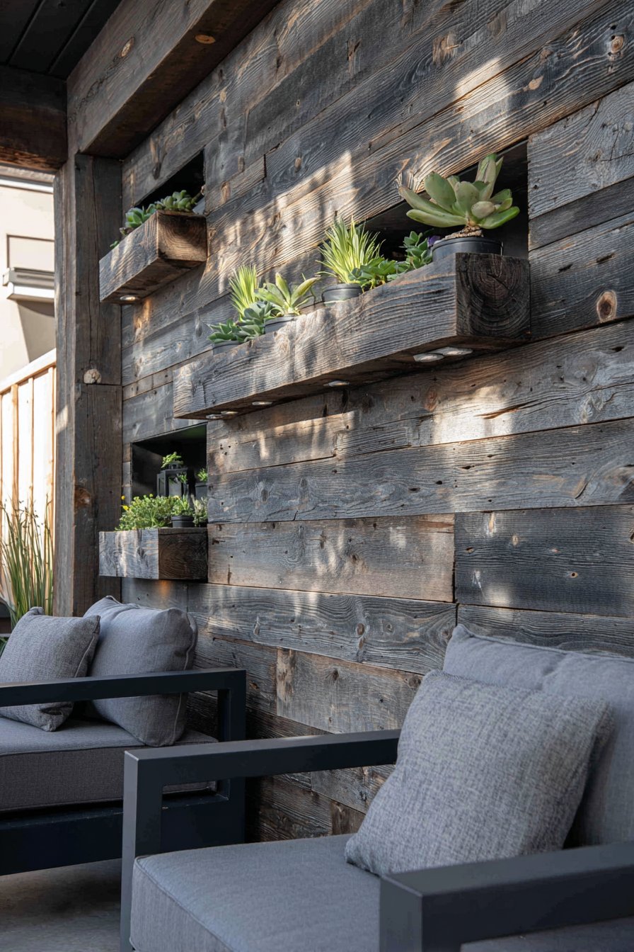 Contemporary Weathered Cedar Vertical Plank Wall