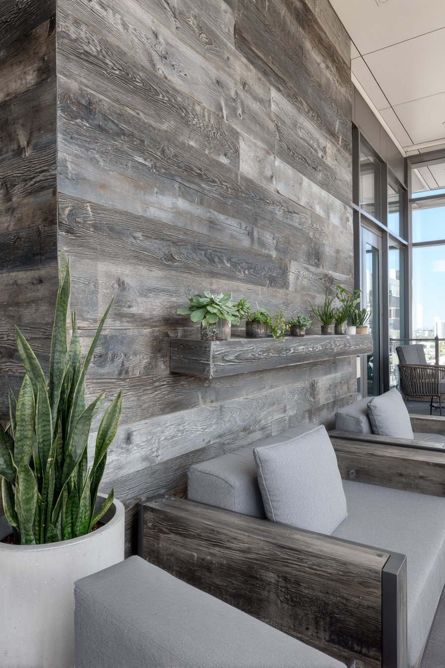 Contemporary Weathered Cedar Vertical Plank Wall