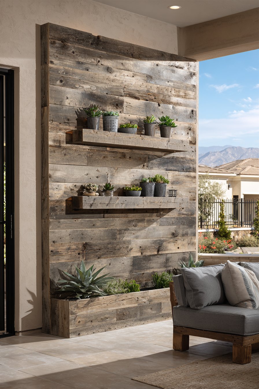 Contemporary Weathered Cedar Vertical Plank Wall