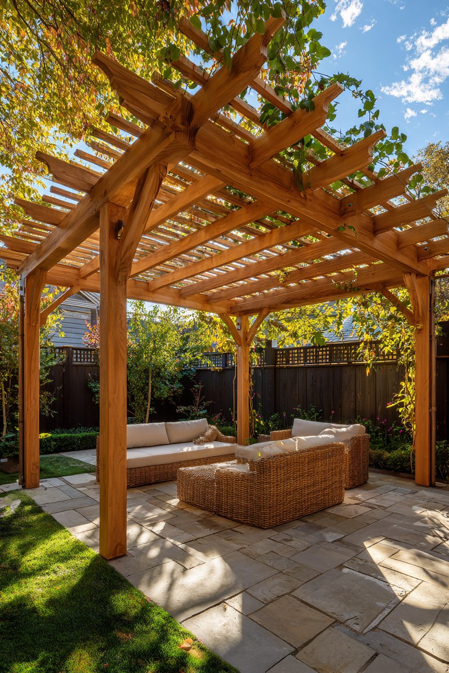 Classic Freestanding Cedar Pergola with Natural Weathering