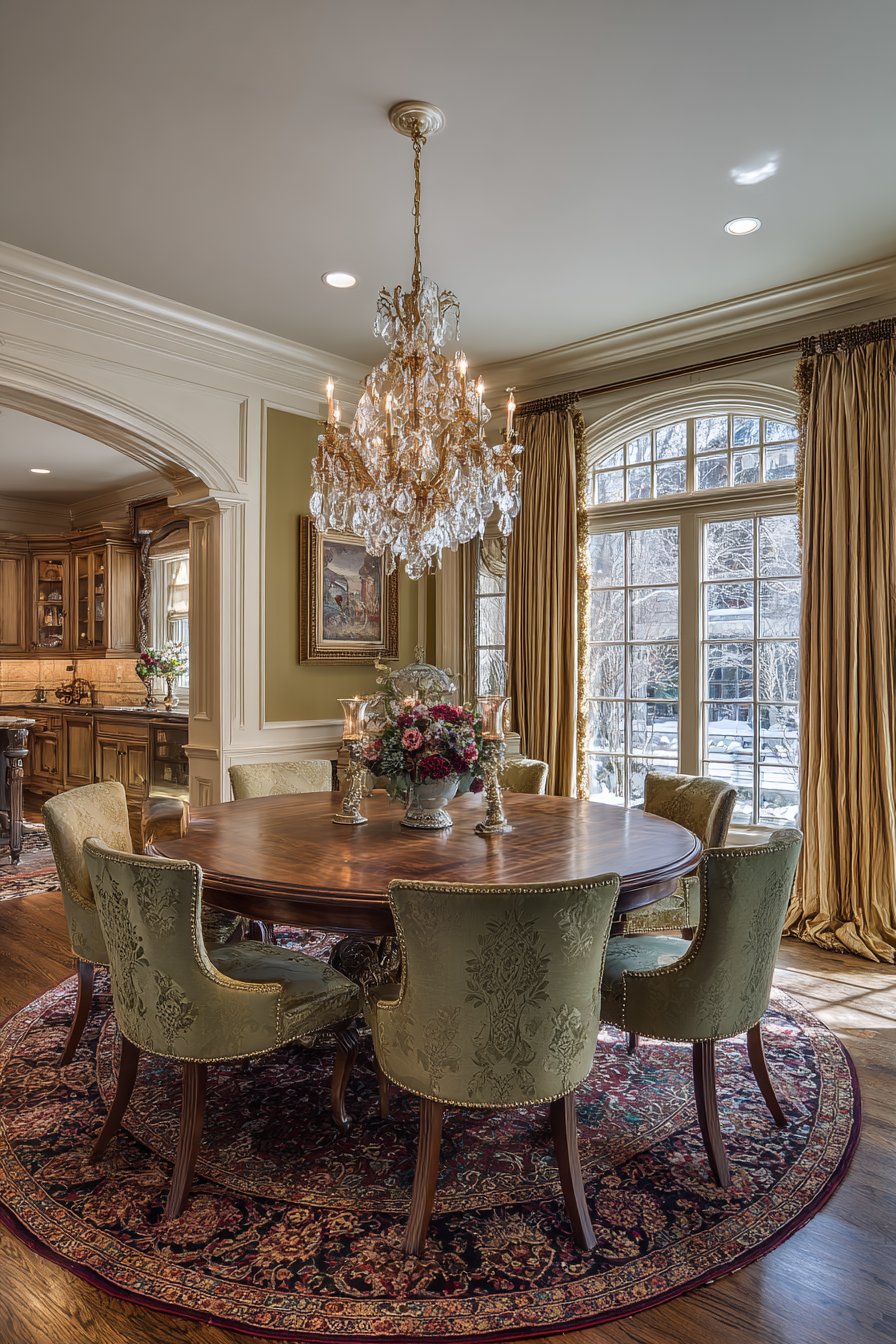 Mahogany Elegance with Crystal Chandelier
