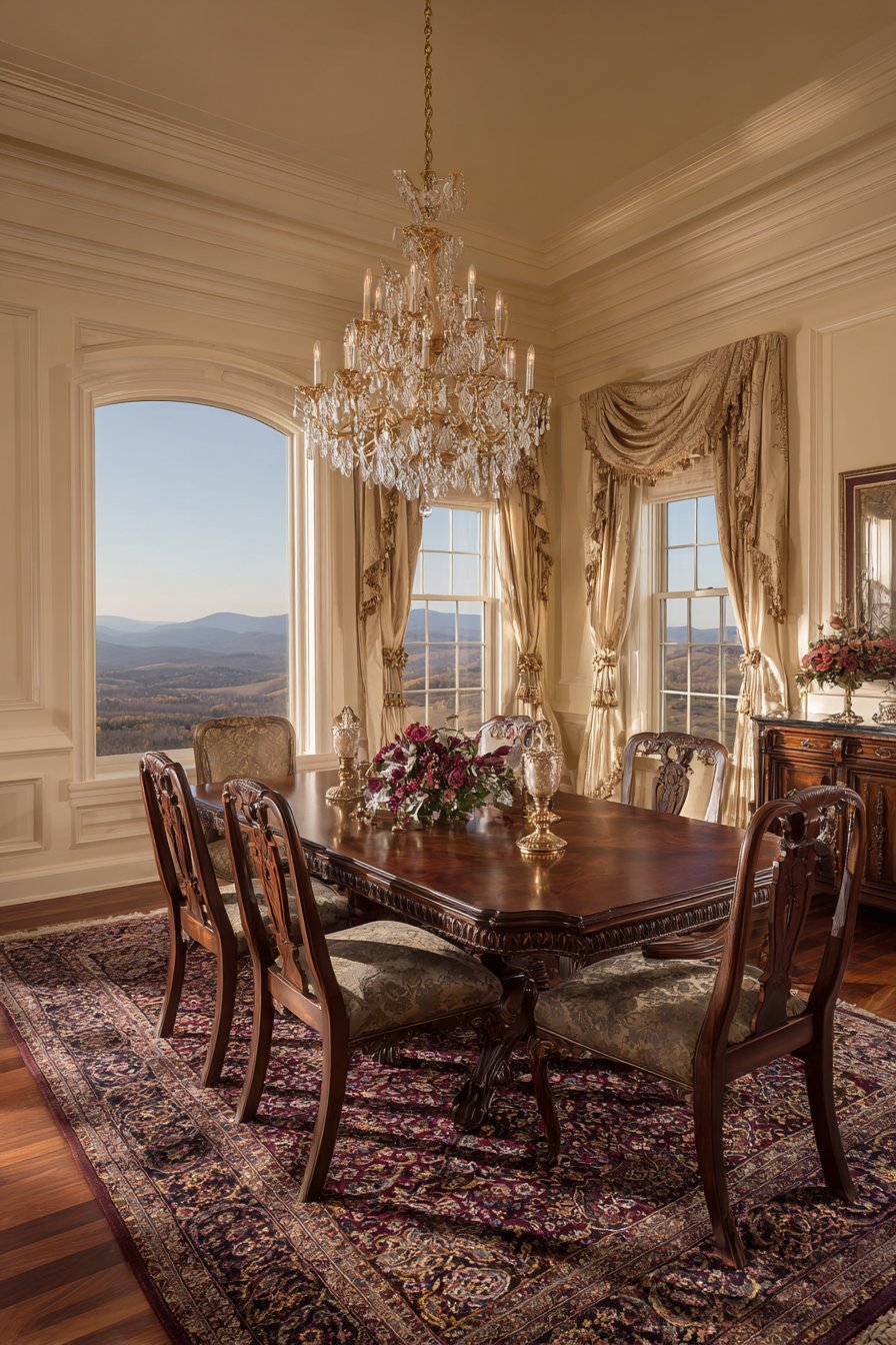 Mahogany Elegance with Crystal Chandelier
