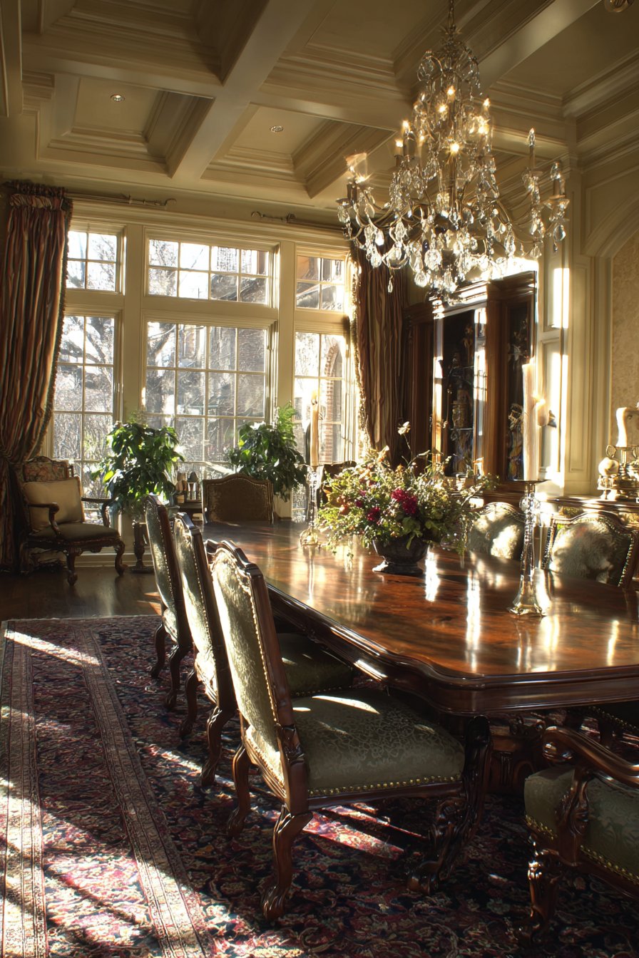 Mahogany Elegance with Crystal Chandelier