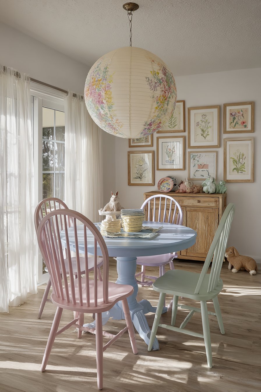 Powder Blue Pedestal Table with Mismatched Vintage Charm