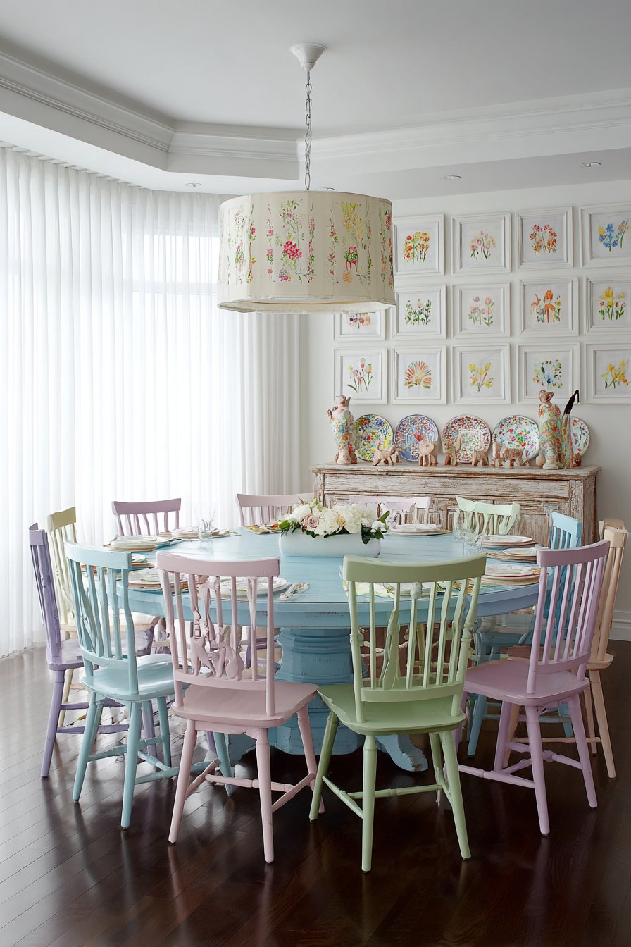 Powder Blue Pedestal Table with Mismatched Vintage Charm