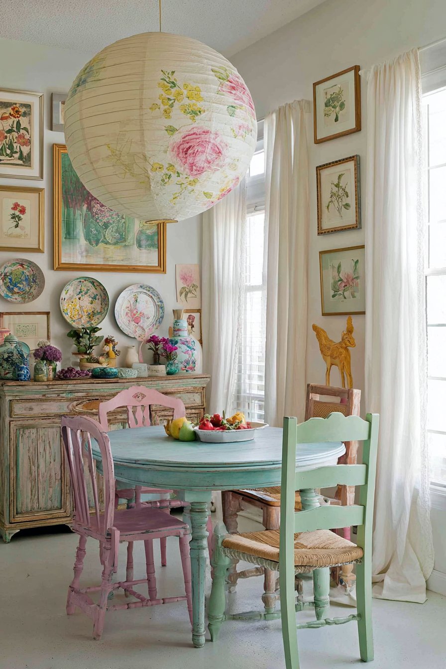 Powder Blue Pedestal Table with Mismatched Vintage Charm