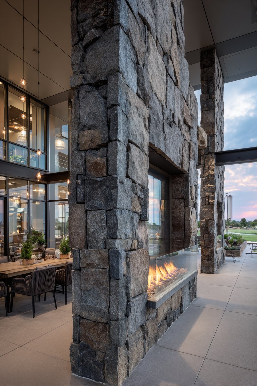 Dramatic Stacked Natural Stone with Fire Feature