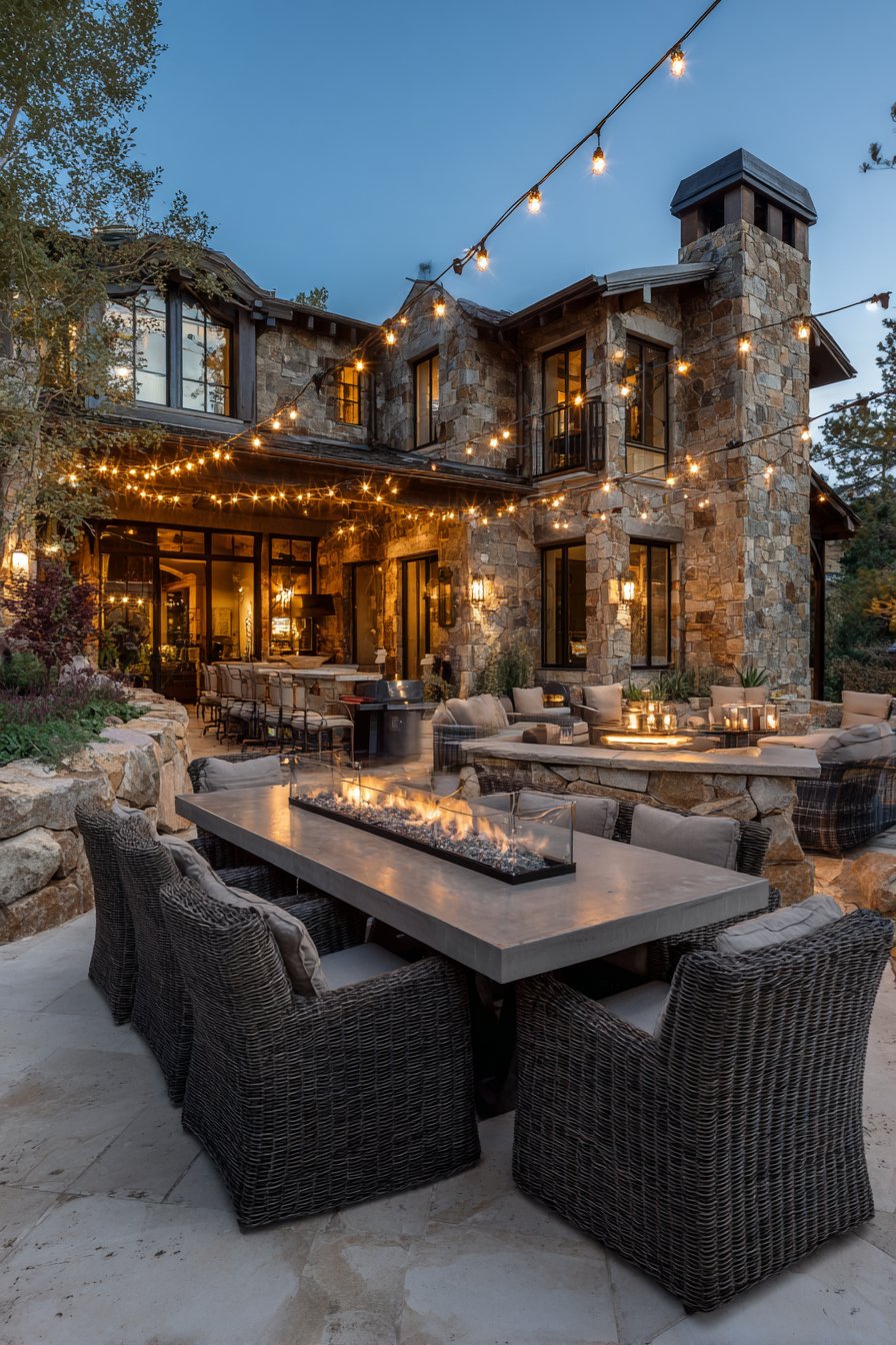 Dramatic Stacked Natural Stone with Fire Feature