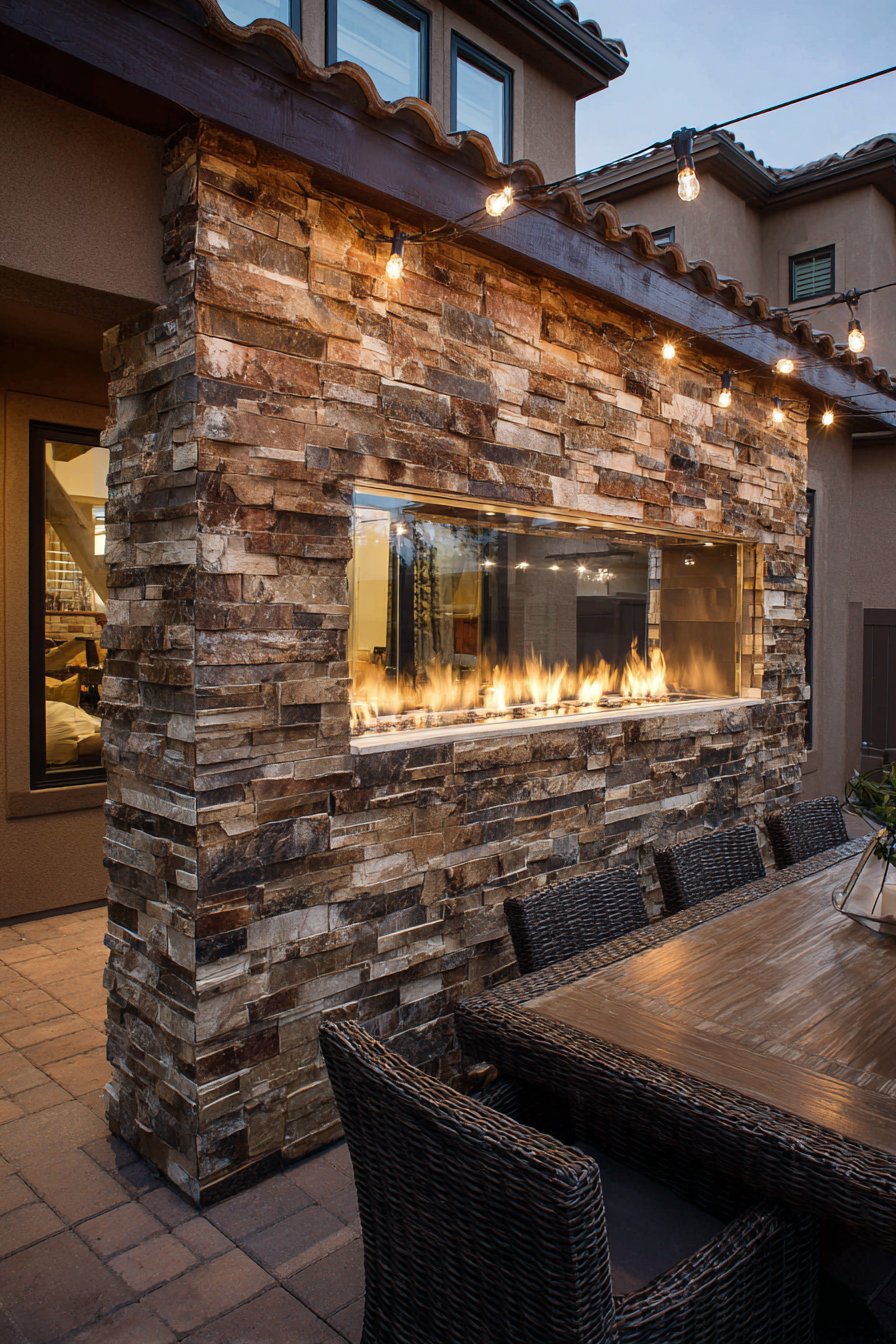 Dramatic Stacked Natural Stone with Fire Feature