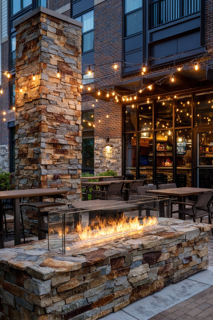 Dramatic Stacked Natural Stone with Fire Feature