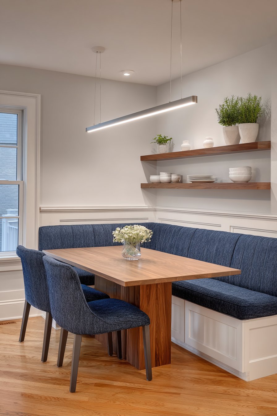 Narrow Rectangular Table with Built-In Banquette