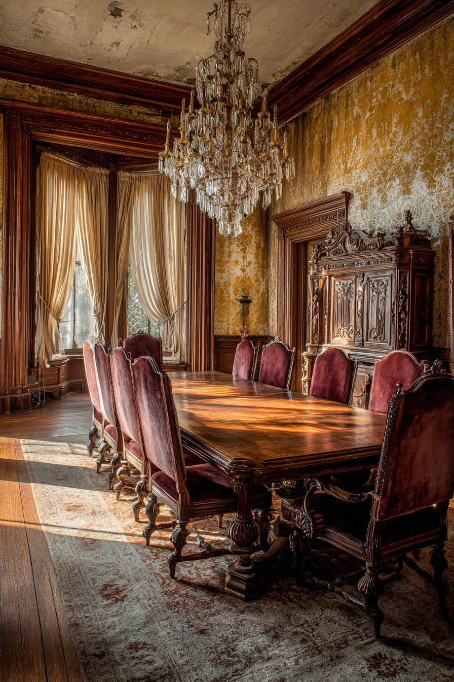 Victorian Mahogany Elegance with Crystal Accents