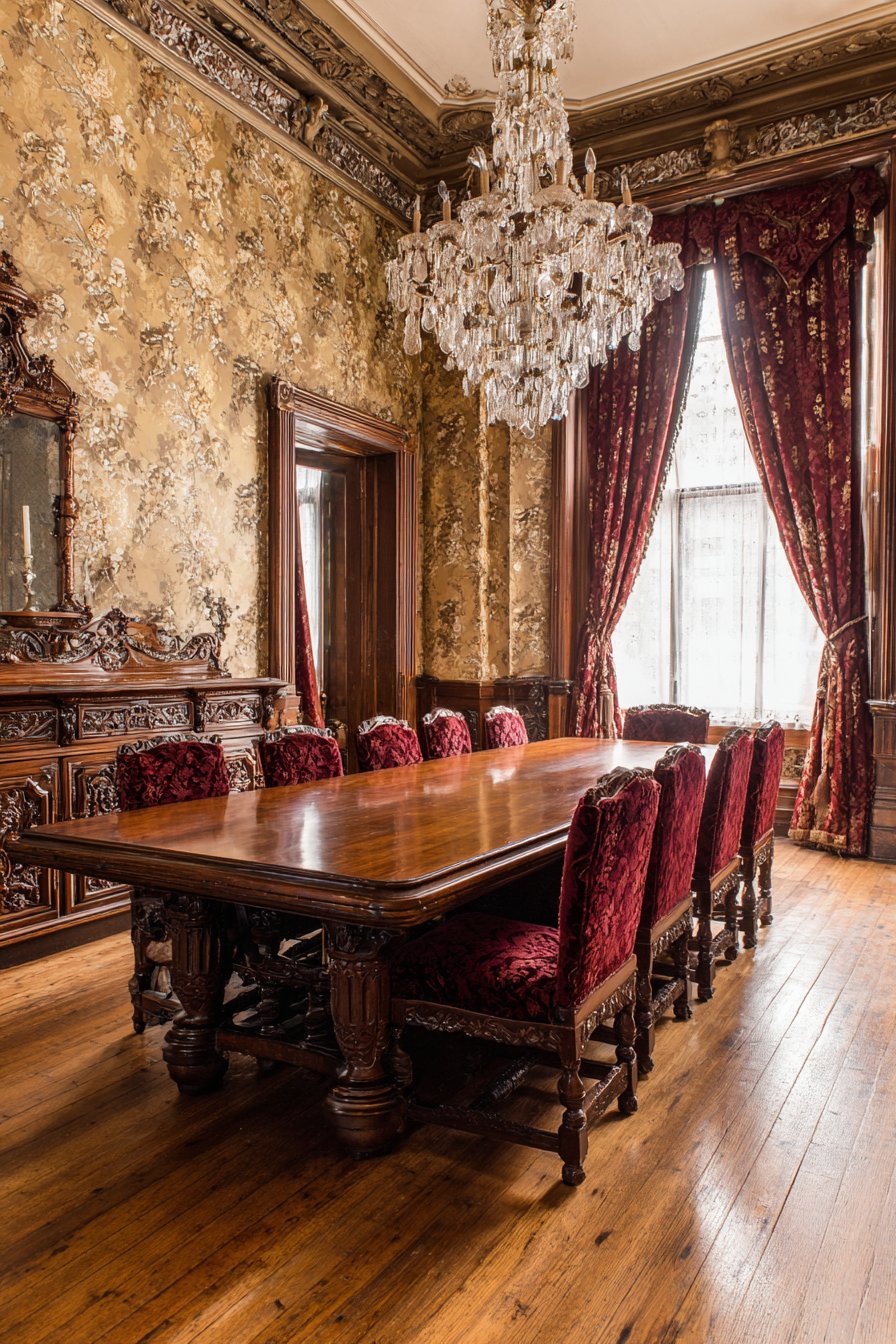 Victorian Mahogany Elegance with Crystal Accents