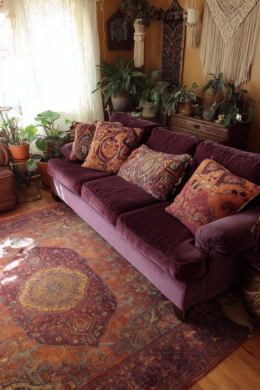 Jewel-Toned Velvet Lounge with Layered Textiles