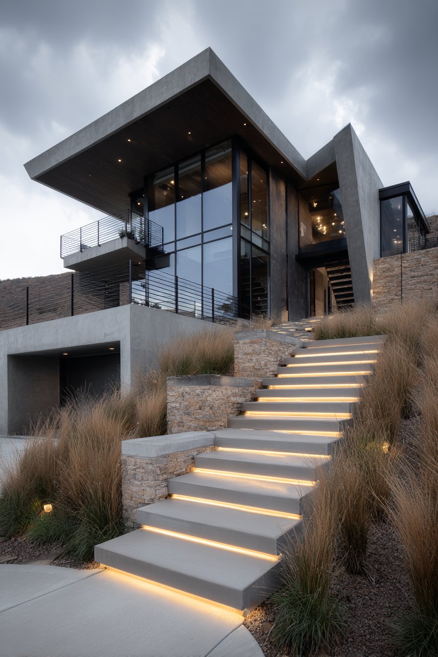 Modern Cantilevered Concrete with LED Lighting