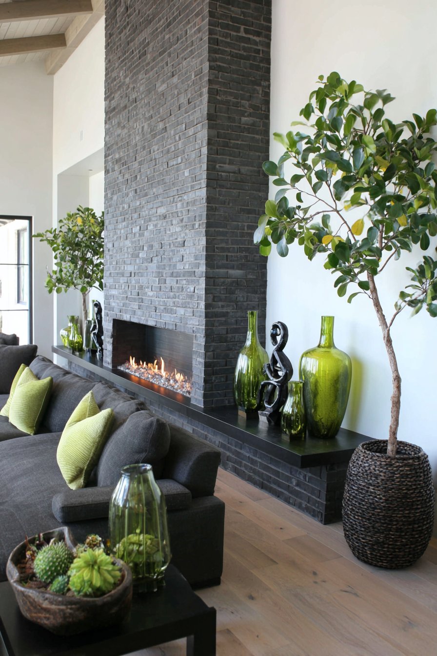 Black Brick Accent Wall with Electric Fireplace