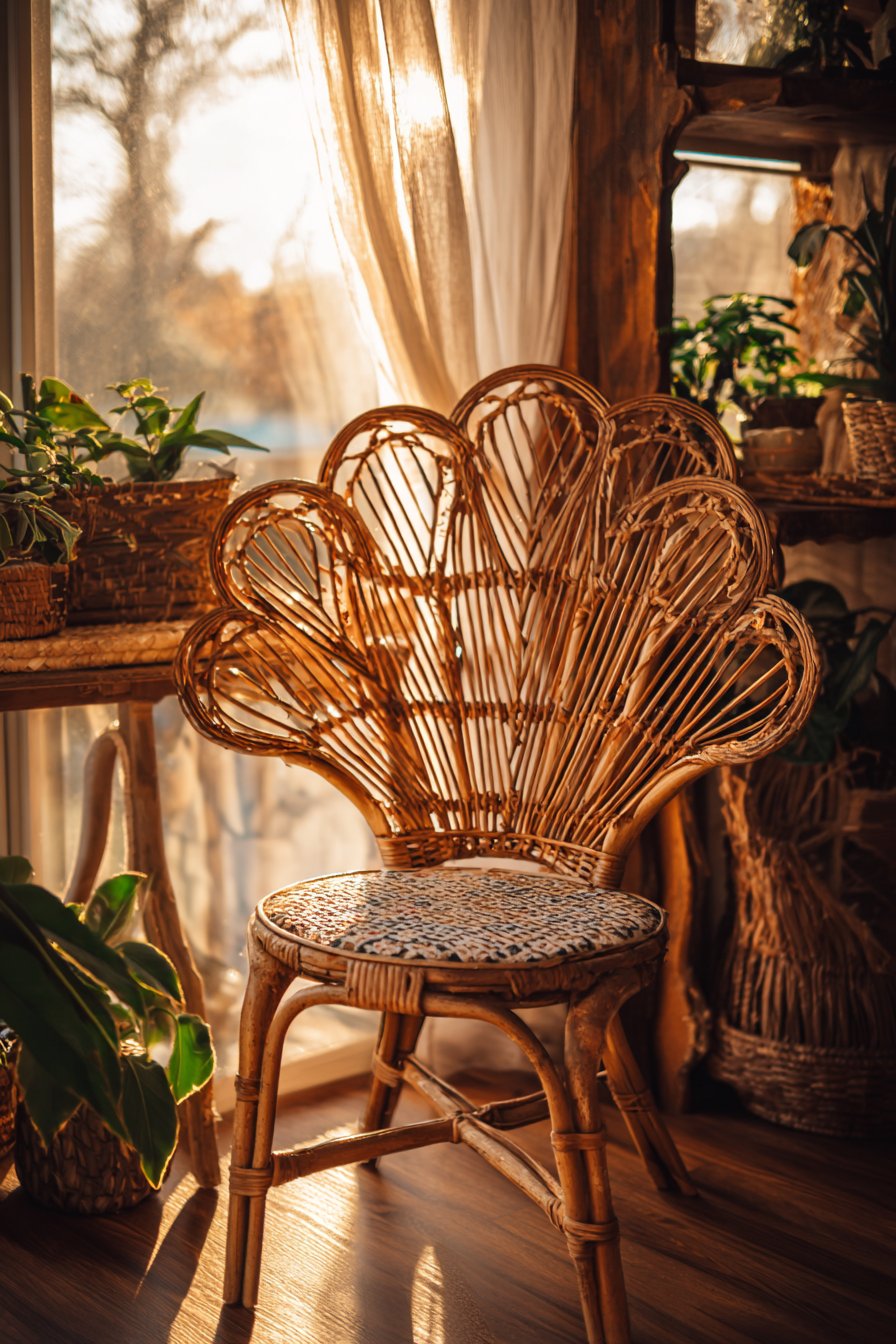 Bohemian Peacock Rattan with Natural Texture