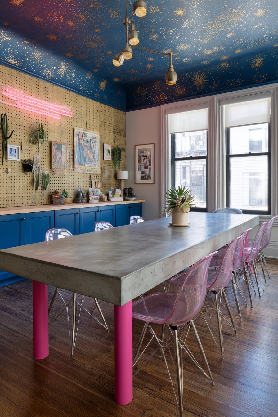Concrete and Hot Pink with Navy Constellation Ceiling