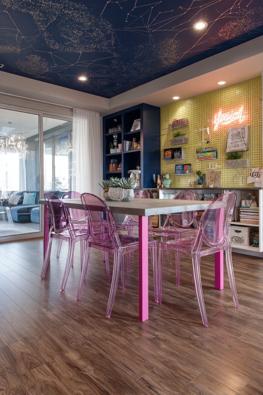 Concrete and Hot Pink with Navy Constellation Ceiling