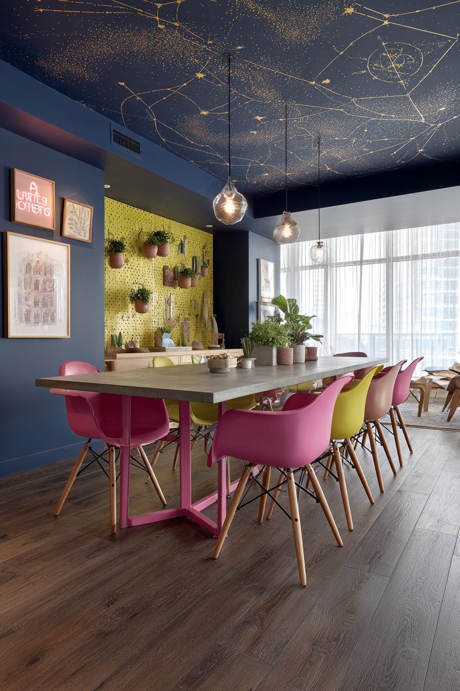 Concrete and Hot Pink with Navy Constellation Ceiling