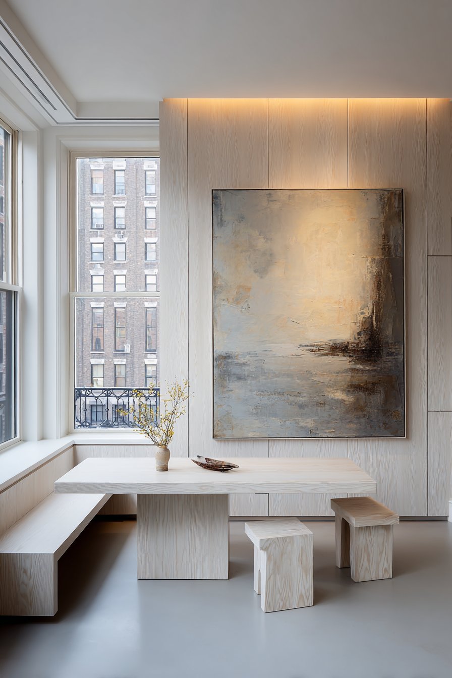 Reclaimed Grey Wood with Eclectic White Chairs